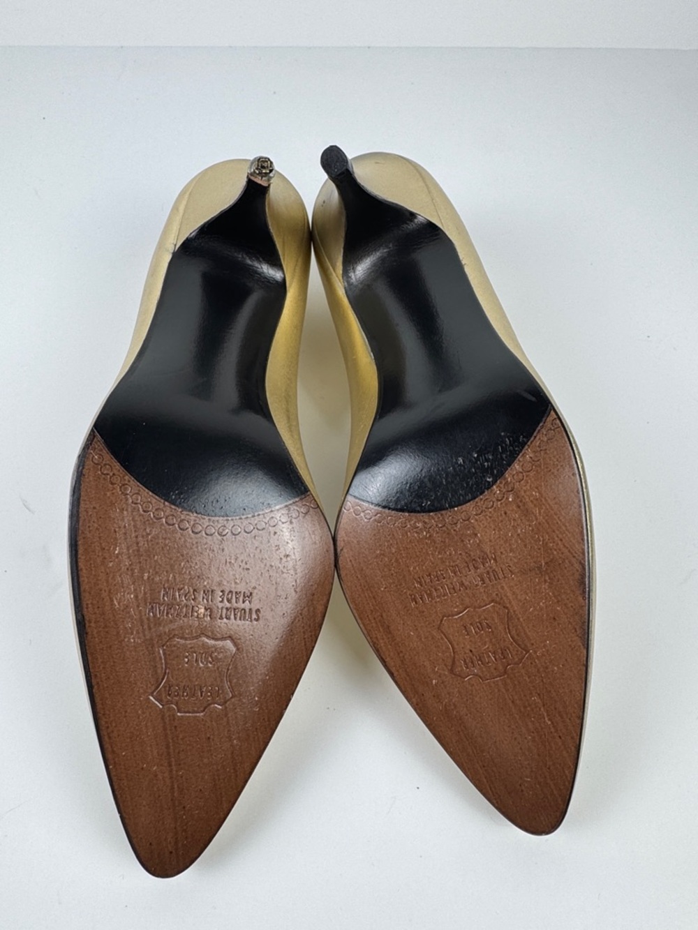 Stuart Weitzman Metallic Gold Pointed-Toe Pumps - Picture 8 of 13
